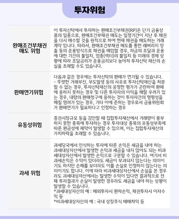 'kb 머니마켓액티브'의 투자 위험요소들.