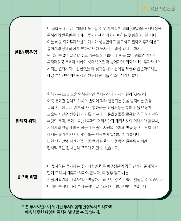 'kb스타 미국 s&p500 인덱스' 펀드의 위험요소들 리스트.
