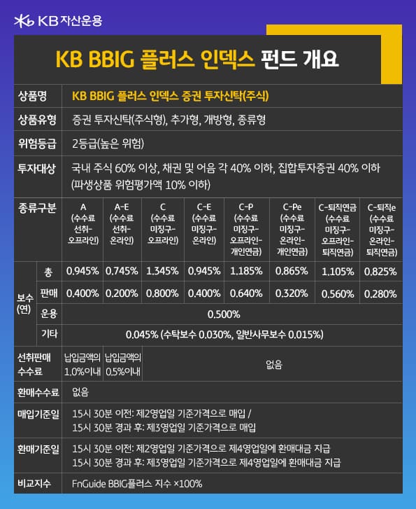 kb bbig 플러스 인덱스 펀드 개요.