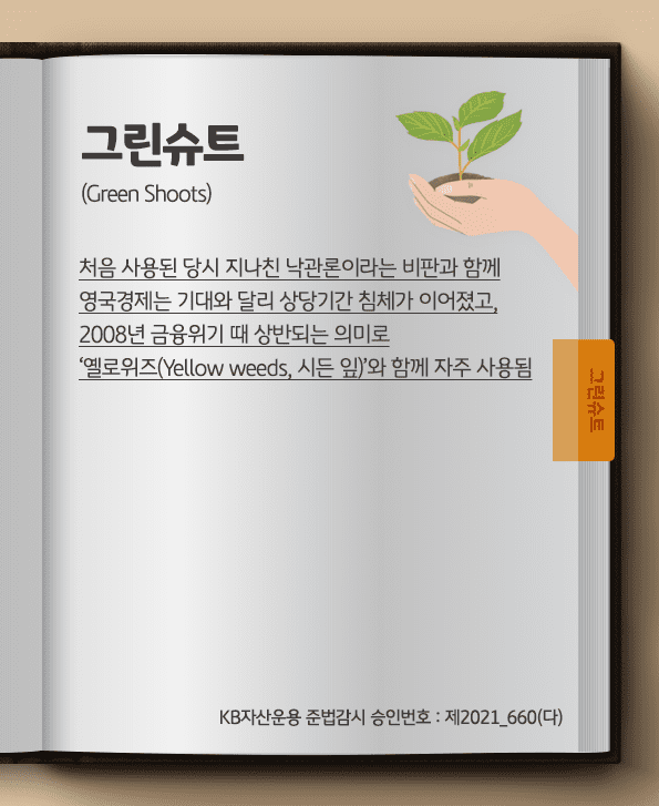그린슈트 용어는 2008 금융위기때와 상반되는 의미로, 옐로위즈와 함께 자주 사용됨.