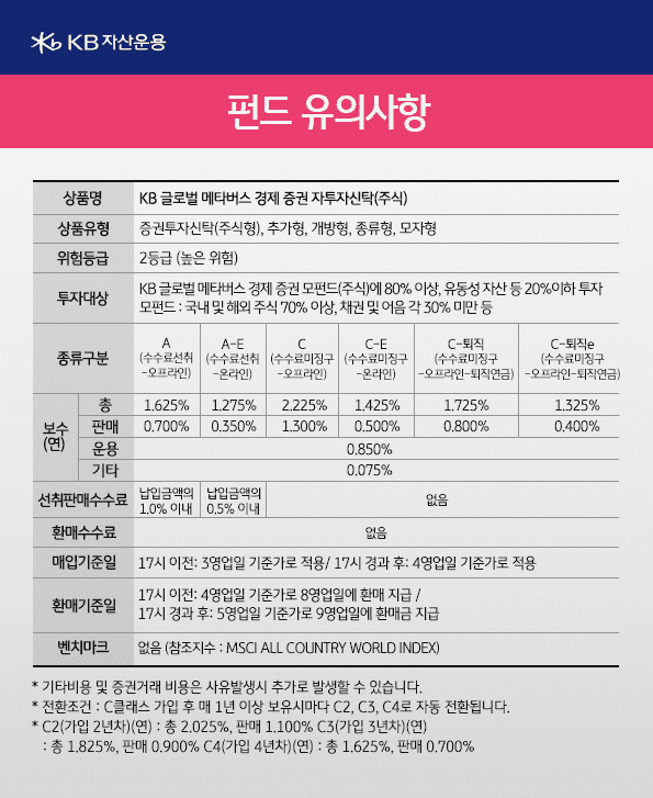 kb 글로벌 메타버스 경제펀드 유의사항.