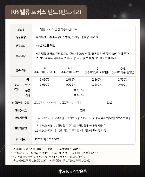kb 밸류포커스 펀드 개요. 위험등급 2등급.